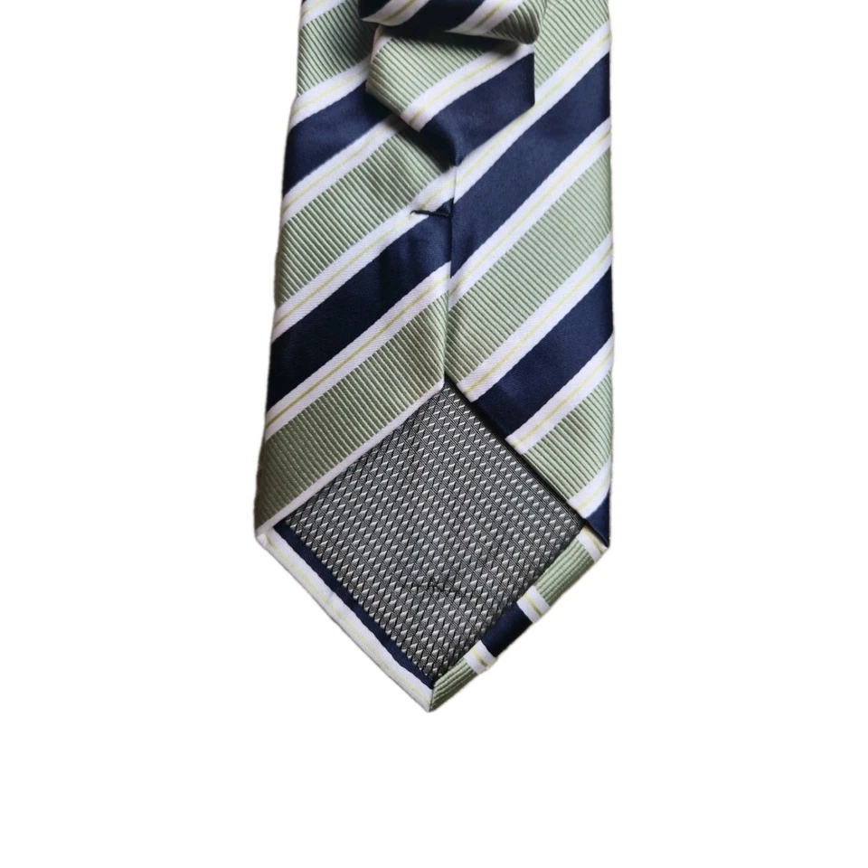 Covington Navy Green White Lime Green Striped 100% Silk Classic Mens Neck Tie - Image 4 of 4
