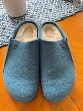 Birkenstock Zermatt Wool Felt Slippers Blue wool  Shearling inserts-Sz 10 US