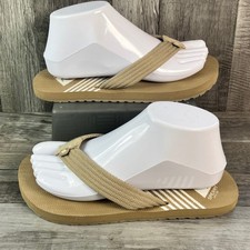 Sperry Women Tan Webbing Leather Flip Flop Sandals STS83613 Striped Footbed 7M