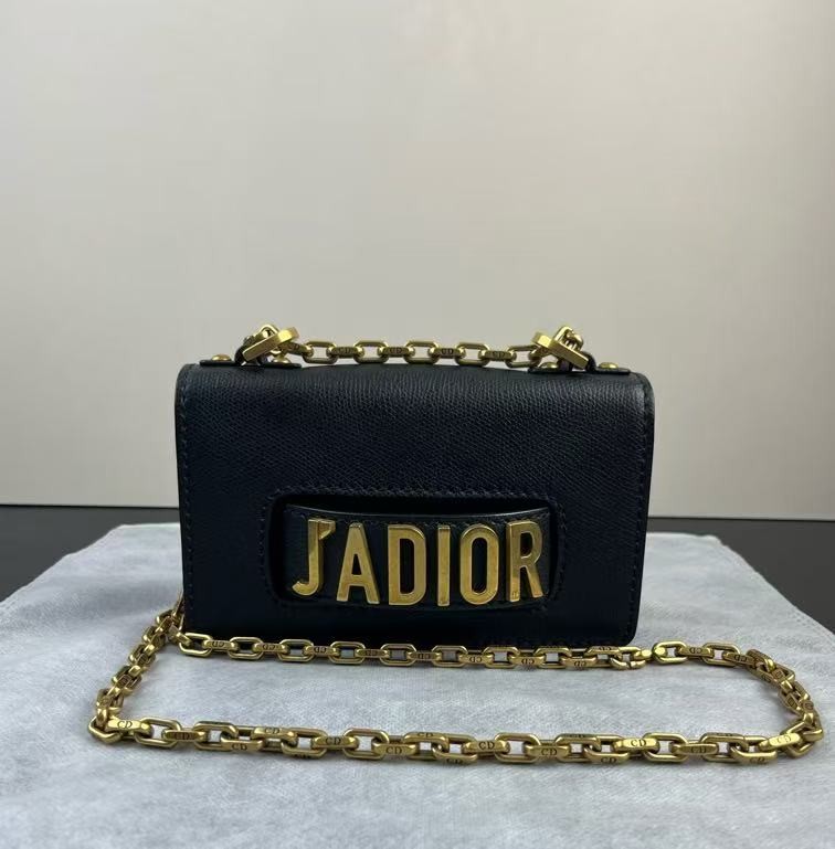 Dior J'ADIOR Mini Flap Crossbody Bag Black Grained Leather Gold