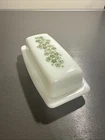 VTG PYREX COMPATIBLES BUTTER DISH W/LID 'CRAZY DAISY/SPRING BLOSSOM GREEN' 72-B