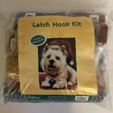 Craftways Santa Puppy Latch Hook Kit - Christmas/Holiday Westie Terrier Craft