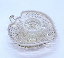 Anchor Hocking Moonstone Hobnail Glass Bon Bon Trinket Dish & Fenton Sugar Bowl