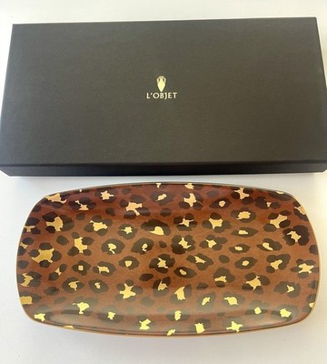 L Objet Leopard Gold Porcelain Serving Platter Tray 11.75 X 5.5  New In Box