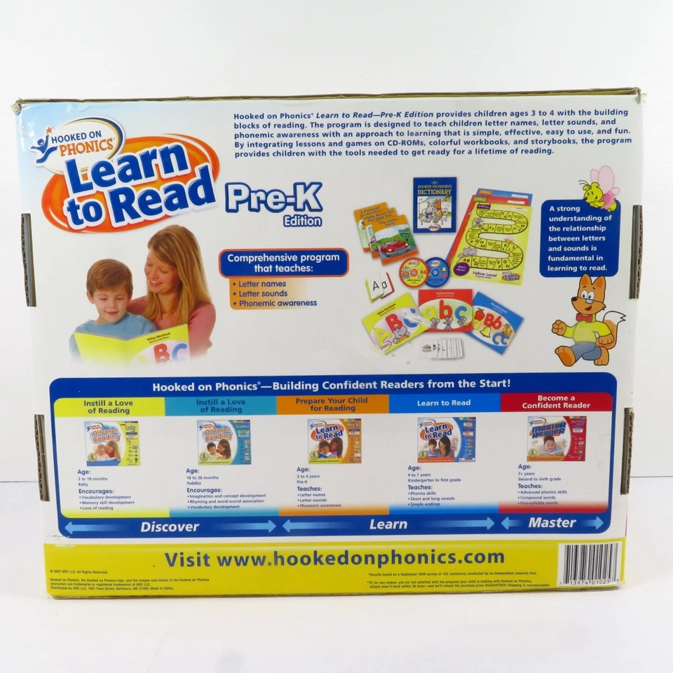 Hooked On Phonics Aprende a Leer Edición Pre-K 3-4 Años Caja Completa Set Nuevo Foto 2 de 4