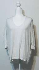 CAbi Size M White Dolman Sleeve Waverly Linen Lace Blouse Lagenlook Timeless