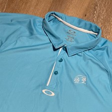 Oakley Mens Golf Polo Shirt XL Blue O Hydrolix Shark Logo Short Sleeve