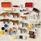 Playmobil Western Ranch Lot – Cattle, Donkeys, Cowboys, Tools, Vintage Animals