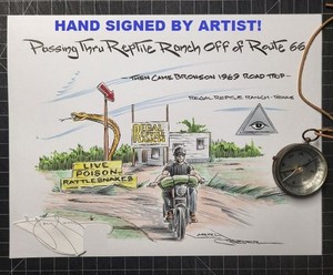 Nostalgic Route 66 RATTLESNAKES @ Reptile Ranch THEN CAME BRONSON Sgd Art