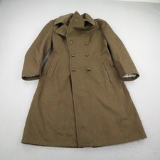 Vintage French Army Coat size 42 Brown Wool Double Breasted Trench Coat 40s 50s
