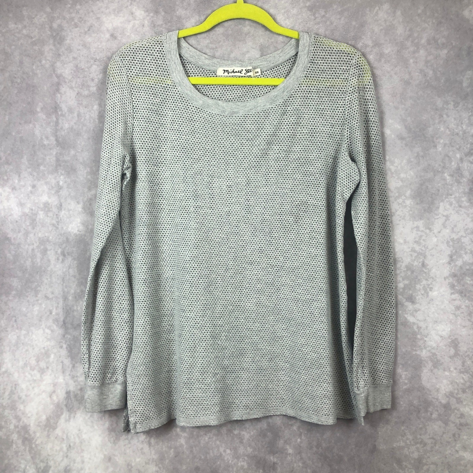 Michael Stars Shirt Womens One Size Open Knit Mesh Long Sleeve Top Gray