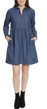 Nine West Women's Brentwood Long Sleeve Collard Lightweight Denim Dress XXL 99