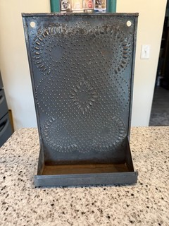 Hand made Primitive Galvanized Tin Punch Design Wall Shelf