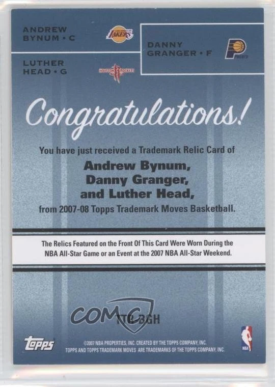 2007-08 Topps Trademark Moves Orange In the Paint /99 Andrew Bynum Danny Granger - Image 2 of 2