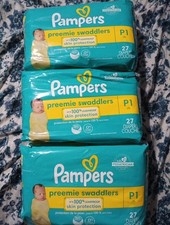 3X Pampers Swaddlers Diapers - Preemie - 27 Diapers -P1