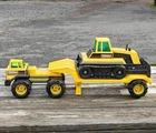 RARE Vintage 1992 Tonka Mighty Diesel Tractor & Lowboy Trailer Set w/ Bulldozer