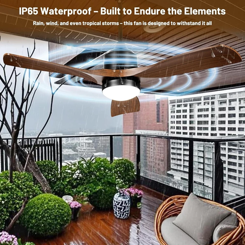 Smart Outdoor Ceiling Fan 42" IP65 Wet Rated w/ LED Light, Remote & App Control - Image 4 of 4