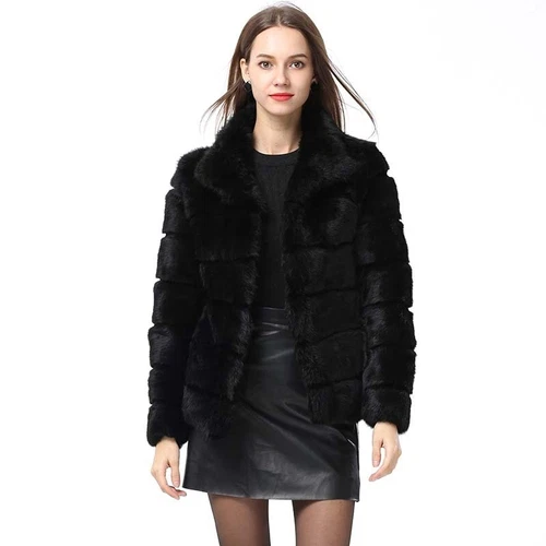 Abrigo de piel de conejo cuello alto chaqueta nuevo invierno mujer moda - Imagen 6 de 10
