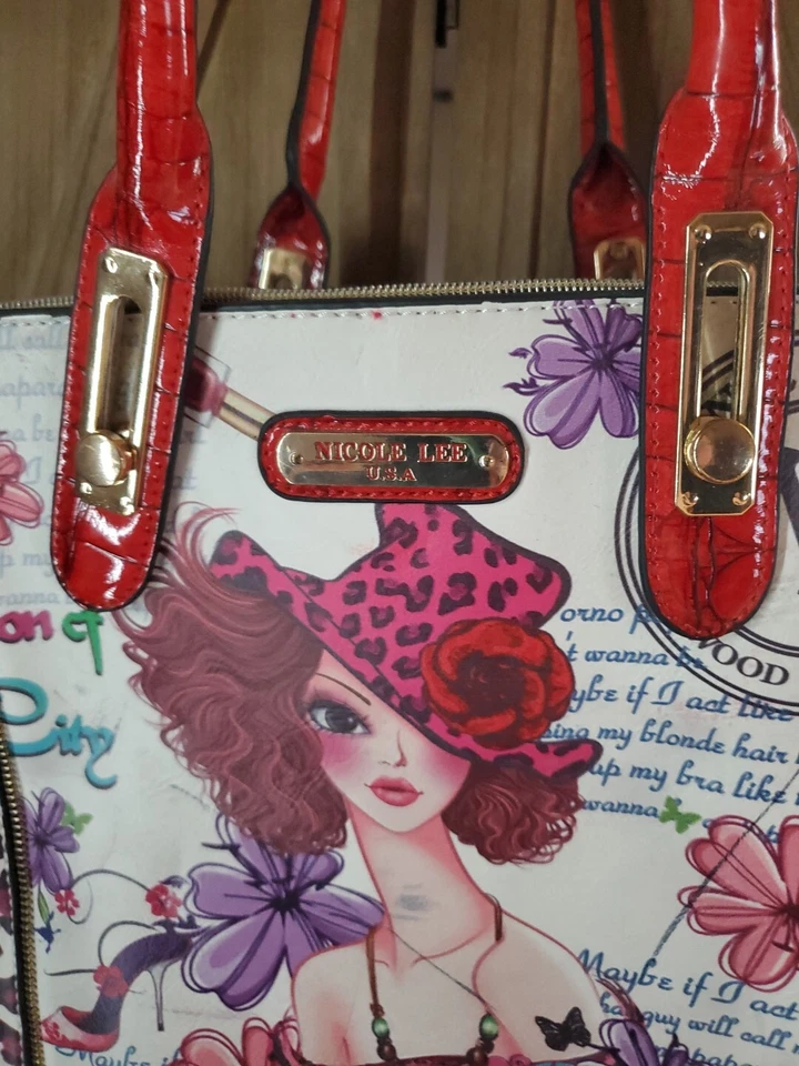 Nicole Lee X large handbag purse tote fuschia pink red wearable art - Image 4 of 4