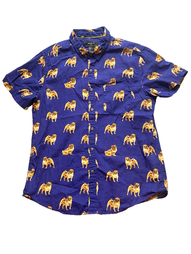 Forever 21 Shirt Adult Large Midnight Blue AOP French Bulldog Pug Button Up Mens