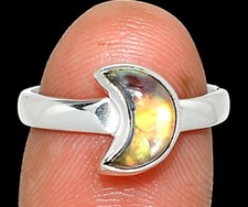 Crescent Moon Rainbow Moonstone in Silver Ring s.5.5