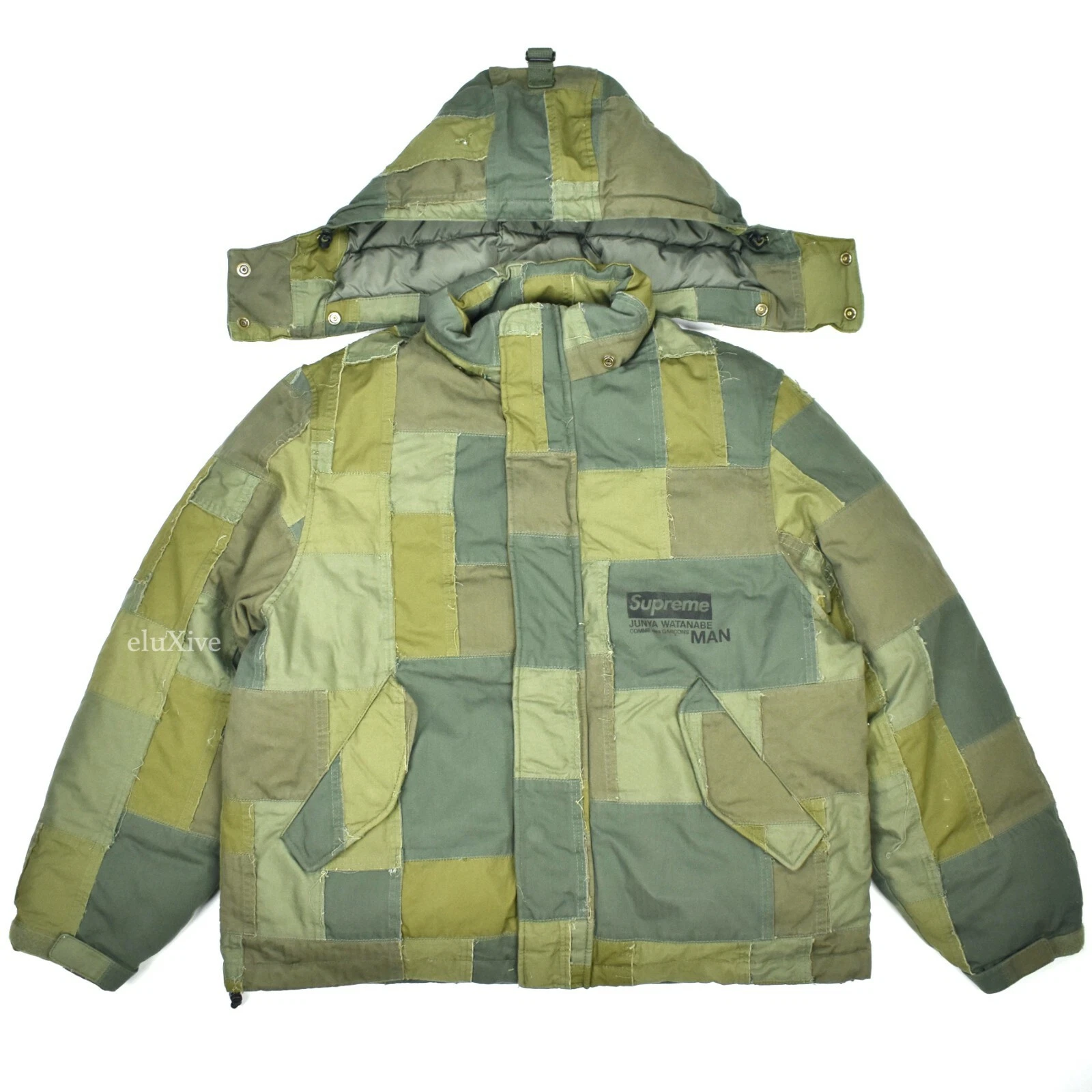 Neuf avec étiquettes veste gonflée patchwork Supreme Junya Watanabe olive M FW21 DS AUTHENTIQUE