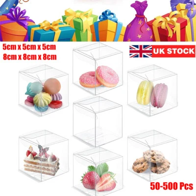 500x Transparent PVC Cube Wedding Favor Boxes Plastic Sweet Cake Candy Gift Box