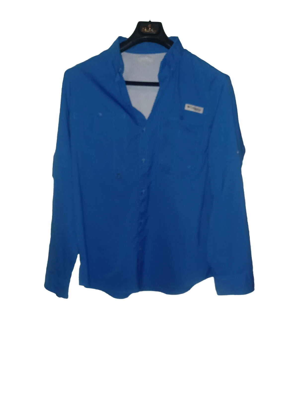 Columbia PFG Shirt Men L Blue Long Sleeve Fishing Vented Hiking Button Outdoor