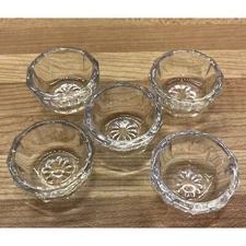 Vintage Set Of 5 Clear Glass Open Salt Cellars Beveled Starburst