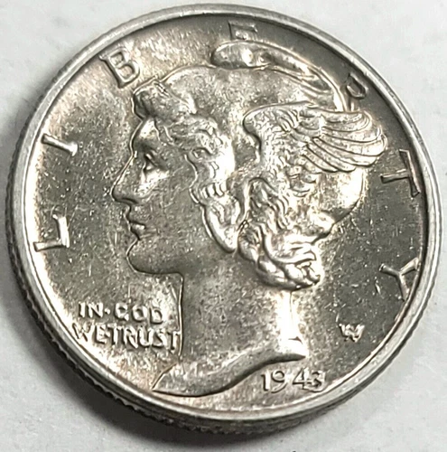 1943 D Mercury Dime Brilliant Uncirculated 90% Silver Coin Gem BU