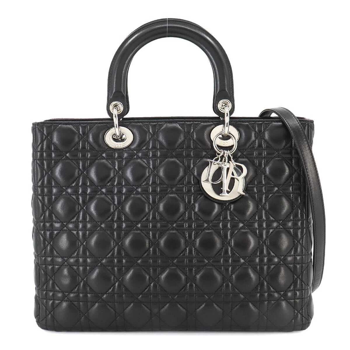 Christian Dior Lady Dior grand sac à bandoulière à main 2 voies cuir noir 90255210