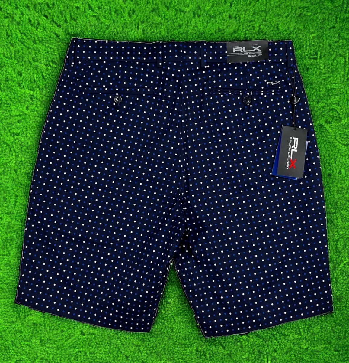 Ralph Lauren RLX PGA Golf Tour Tiger Shorts Navy Blue Dot Print
