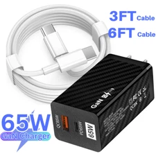 65W GaN PD Fast Charger Adapter USB C To Type C Cable For iPad/Macbook/iPhone 15