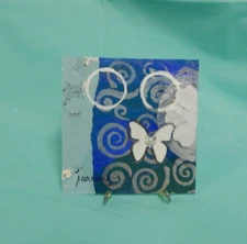 ORIGINAL ART HAND PAINTED WITH COLLAGE & EPHEMERA WHITE BUTERFL US BY SUE FURROW