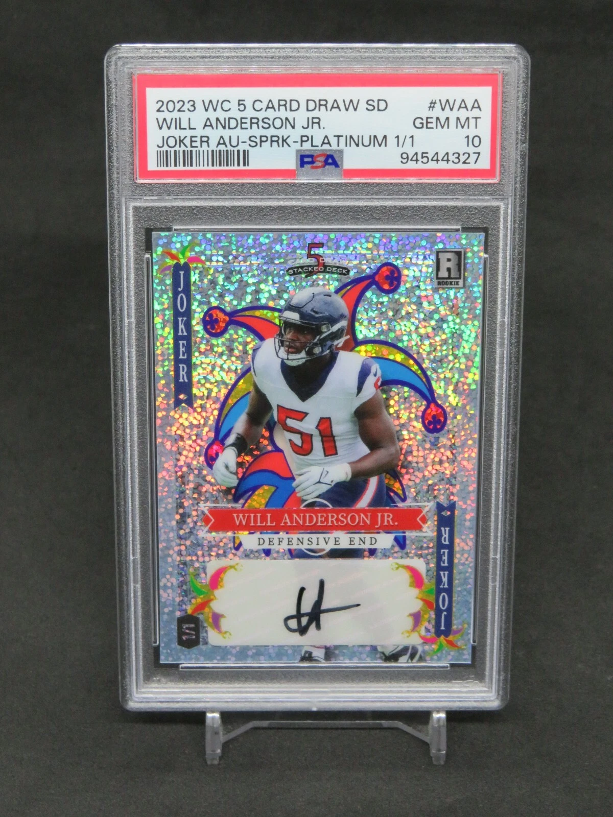 Will Anderson Wild Card 5 Card Draw Stacked Deck Joker Autographs #WAA Crystal Foil-Platinum 1/1