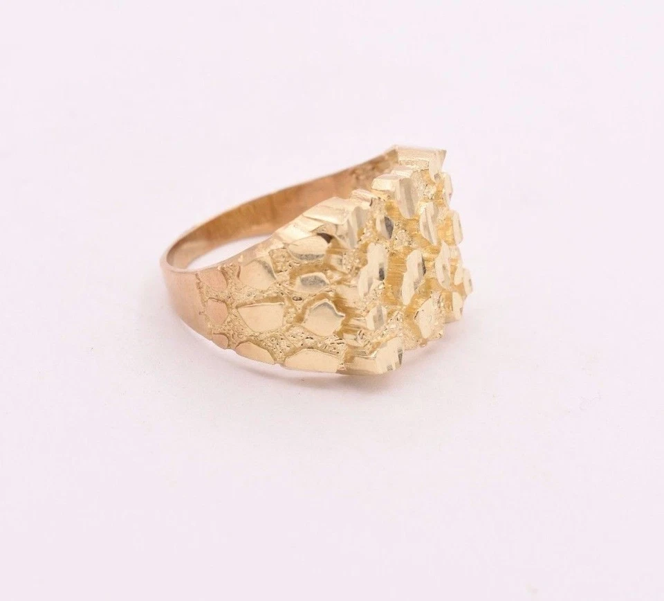 Mens Large Nugget Square Ring Real Solid 10K Yellow Gold ALL SIZES - Image 4 of 4