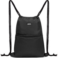 Drawstring Backpack Gym Sackpack Water Resistant Nylon String Bag Black