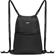 Drawstring Backpack Gym Sackpack Water Resistant Nylon String Bag Black