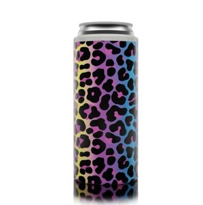Stainless Slim Can Koozie Neon Animal Print