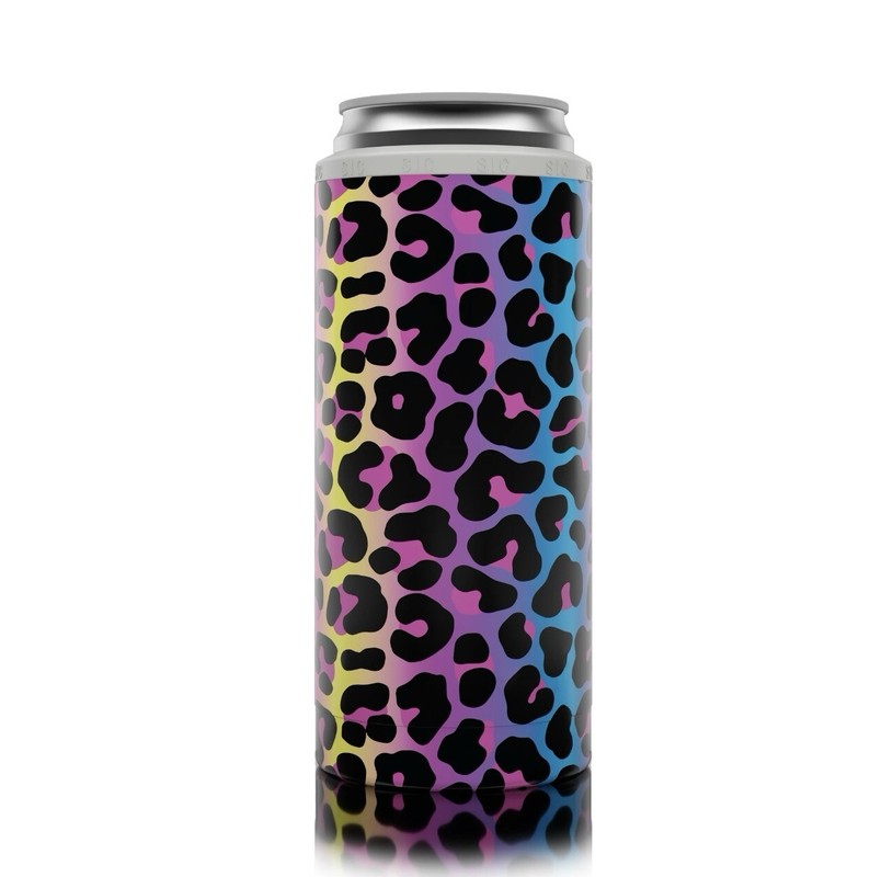Stainless Slim Can Koozie Neon Animal Print