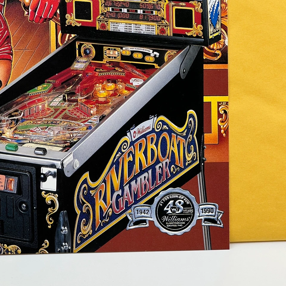 Williams Riverboat Gambler Pinball Flyer Original 90s Promo Retro Art Vintage - Image 2 of 4