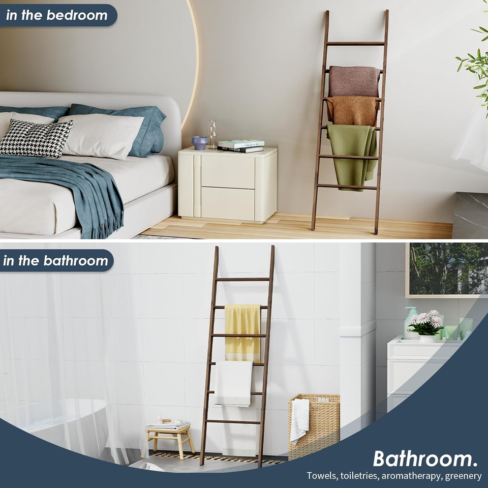 Acacia Wood 6Tier Blanket Ladder, 5.7FT(66.5'') Blanket Quilt Towel