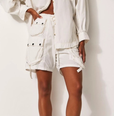 NWT Sz Large Free People Moon Bay Parachute Cargo Shorts Optic White