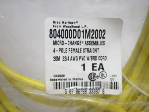 Woodhead 804000D01M2002 4-polig Buchse gerade 20 m 22/4 AWG PVC mit BRD Kabel Neu - Bild 2 von 10