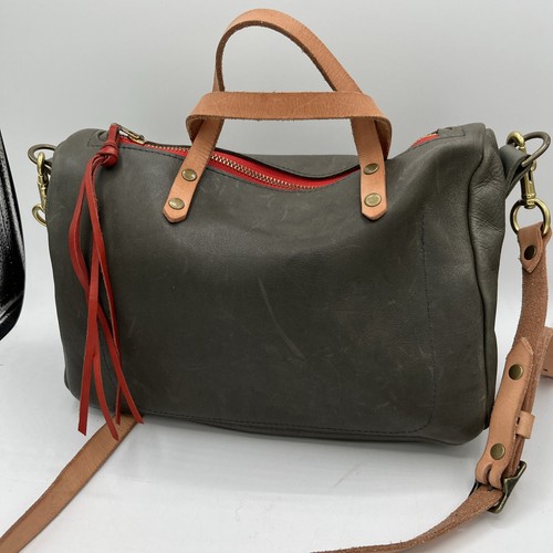 Vintage Elke grün Leder Crossbody Schulter Handtasche Geldbeutel Unikat Handarbeit - Bild 2 von 7