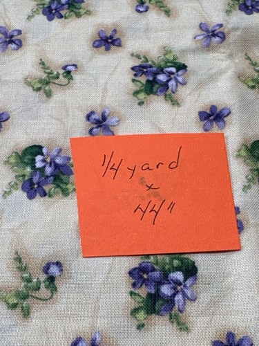 Vintage Floral Fabric 1/4 yard x 44" Purple Violets Print Beige Cotton for Sewin - Picture 4 of 5