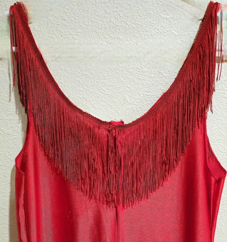 VESTIDO DE DISFRAZ TALLA SM-M ROJO CON FLECOS ALETA RUGIENTE AÑOS 20 con LENTEJUELAS DORADAS ~ NUEVO SIN ETIQUETAS/NUEVO Foto 4 de 4