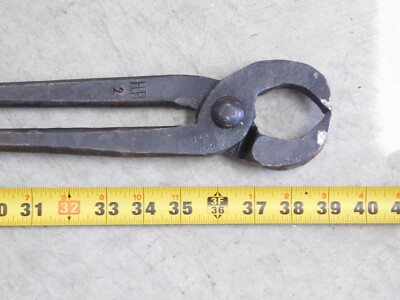 Vintage Blacksmith Metal Mill Working HB3 39'' NIPPER PINCER ROUND ROD TONGS (SI)