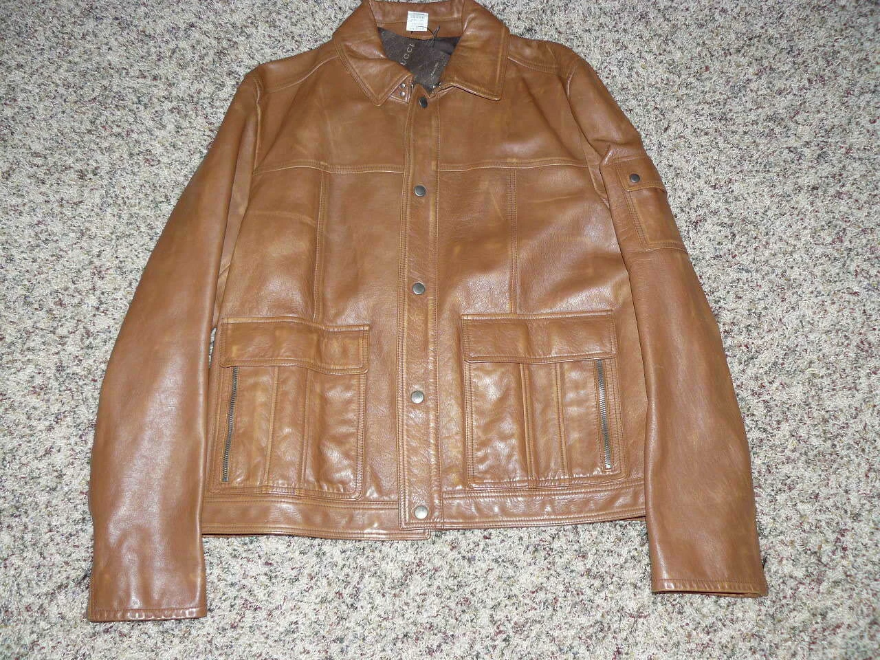 Giacca in pelle da uomo marrone Gucci nuova con etichette Eu 54 US 44 308719