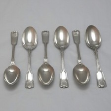 FIDDLE THREAD & SHELL Design Garrard Silver Service Cutlery Six Dessert Spoons